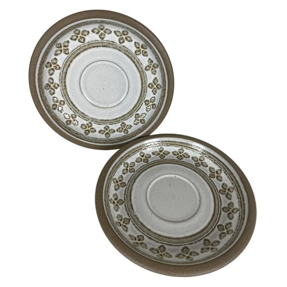 Midwinter Stoneware Saucers Set Of 2 Small Plates Floral Brown White - Picture 2 of 6